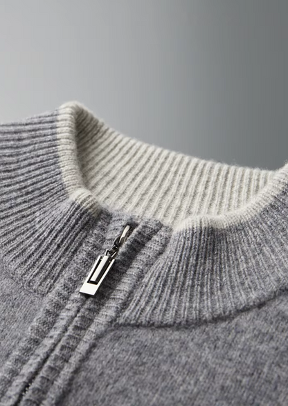 Zweifarbige Merino-Strickjacke mit Reißverschluss