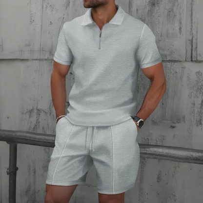 IBIZA Co-Ord Set – Zip Neck Polo & Soft Knit Shorts