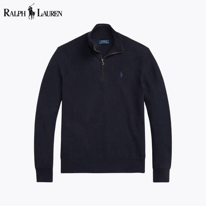 RL Mesh-Knit Cotton Quarter-Zip Sweater